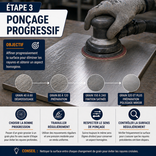 polir inox étape ponçage progressif