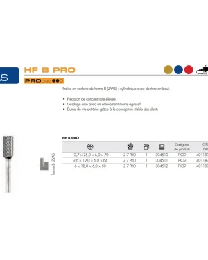 Fraises métalliques forme B – D6 – 18mm – 304510 (x1)