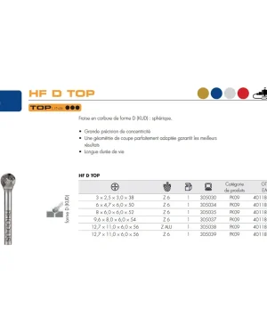 Fraises métalliques forme D – 8mm – 6mm – 305035 (x1)