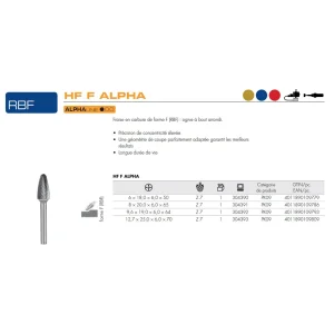 Fraises métalliques forme F – D8 – 20mm – 304391 (x1)