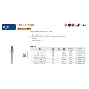 Fraises métalliques forme H – D16 – 36mm – 305070 (x1)